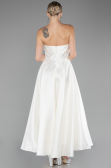 White Boat Neck Midi Taffeta Prom Dress ABU4049