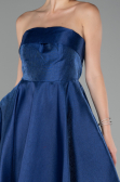 Navy Blue Boat Neck Midi Taffeta Prom Dress ABU4049