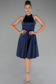 Short Navy Blue Satin Party Dress ABK2112