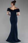 Navy Blue Boat Neck Slit Long Evening Dress ABU4080