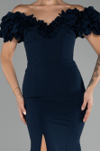 Navy Blue Boat Neck Slit Long Evening Dress ABU4080