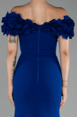 Sax Blue Boat Neck Slit Long Evening Dress ABU4080