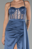 Indigo Underwire On Top Slit Long Satin Eevning Gown ABU4090