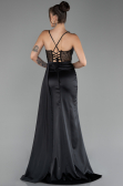 Black Underwire On Top Slit Long Satin Eevning Gown ABU4090