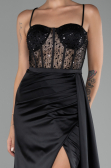Black Underwire On Top Slit Long Satin Eevning Gown ABU4090