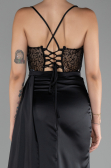 Black Underwire On Top Slit Long Satin Eevning Gown ABU4090