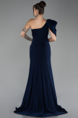 Navy Blue One Shoulder Slit Long Chiffon Prom Dress ABU4091