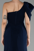 Navy Blue One Shoulder Slit Long Chiffon Prom Dress ABU4091