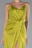 Pistachio Green Strapless Slit Long Satin Prom Gown ABU4071