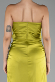 Pistachio Green Strapless Slit Long Satin Prom Gown ABU4071