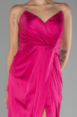 Fuchsia Strapless Slit Long Satin Prom Gown ABU4071