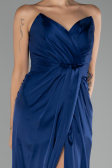 Navy Blue Strapless Slit Long Satin Prom Gown ABU4071