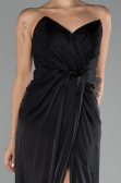 Black Strapless Slit Long Satin Prom Gown ABU4071
