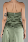 Olive Drab Strapless Slit Long Satin Prom Gown ABU4093