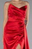 Red Strapless Slit Long Satin Prom Gown ABU4093