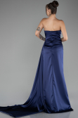 Navy Blue Strapless Slit Long Satin Prom Gown ABU4093