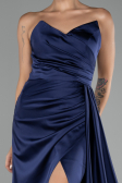 Navy Blue Strapless Slit Long Satin Prom Gown ABU4093