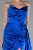 Sax Blue Strapless Slit Long Satin Prom Gown ABU4093