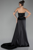 Black Strapless Slit Long Satin Prom Gown ABU4093