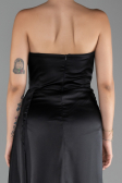 Black Strapless Slit Long Satin Prom Gown ABU4093
