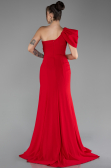 Red One Shoulder Slit Long Chiffon Prom Dress ABU4091