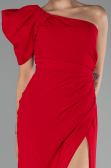 Red One Shoulder Slit Long Chiffon Prom Dress ABU4091