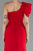 Red One Shoulder Slit Long Chiffon Prom Dress ABU4091