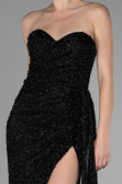 Black Strapless Slit Beaded Long Evening Gown ABU4114