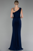 Navy Blue One Shoulder Slit Long Evening Dress ABU4116