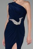 Navy Blue One Shoulder Slit Long Evening Dress ABU4116