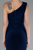 Navy Blue One Shoulder Slit Long Evening Dress ABU4116