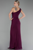 Cherry Colored One Shoulder Slit Long Evening Dress ABU4116