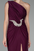 Cherry Colored One Shoulder Slit Long Evening Dress ABU4116