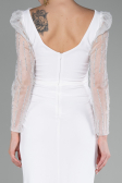 White Stoned Long Sleeve Slit Evening Gown ABU4117
