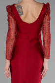 Red Stoned Long Sleeve Slit Evening Gown ABU4117