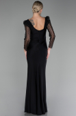Black Stoned Long Sleeve Slit Plus Size Evening Gown ABU4119