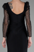 Black Stoned Long Sleeve Slit Plus Size Evening Gown ABU4119