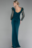 Emerald Green Stoned Long Sleeve Slit Evening Gown ABU4117
