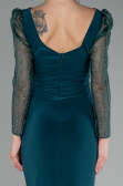 Emerald Green Stoned Long Sleeve Slit Evening Gown ABU4117