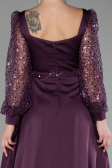Purple Sequined Long Sleeve Slit Satin Evening Dress ABU4121