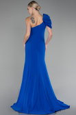 Sax Blue One Shoulder Slit Long Chiffon Prom Dress ABU4091