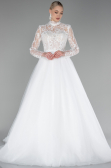 White Long Sleeve Embroidered Glitter Helen Wedding Dress ABU4107