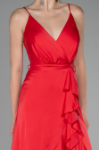 Red Front Short Back Long Satin Prom Gown ABO109