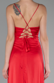 Red Front Short Back Long Satin Prom Gown ABO109