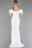 White Boat Neck Slit Long Evening Dress ABU4080