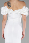 White Boat Neck Slit Long Evening Dress ABU4080
