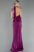 Plum Halter Neckline Slit Satin Plus Size Evening Dress ABU4110