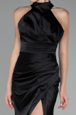 Black Halter Neckline Slit Satin Plus Size Evening Dress ABU4110