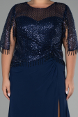 Long Navy Blue Chiffon Plus Size Evening Dress ABU4075