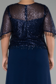 Long Navy Blue Chiffon Plus Size Evening Dress ABU4075